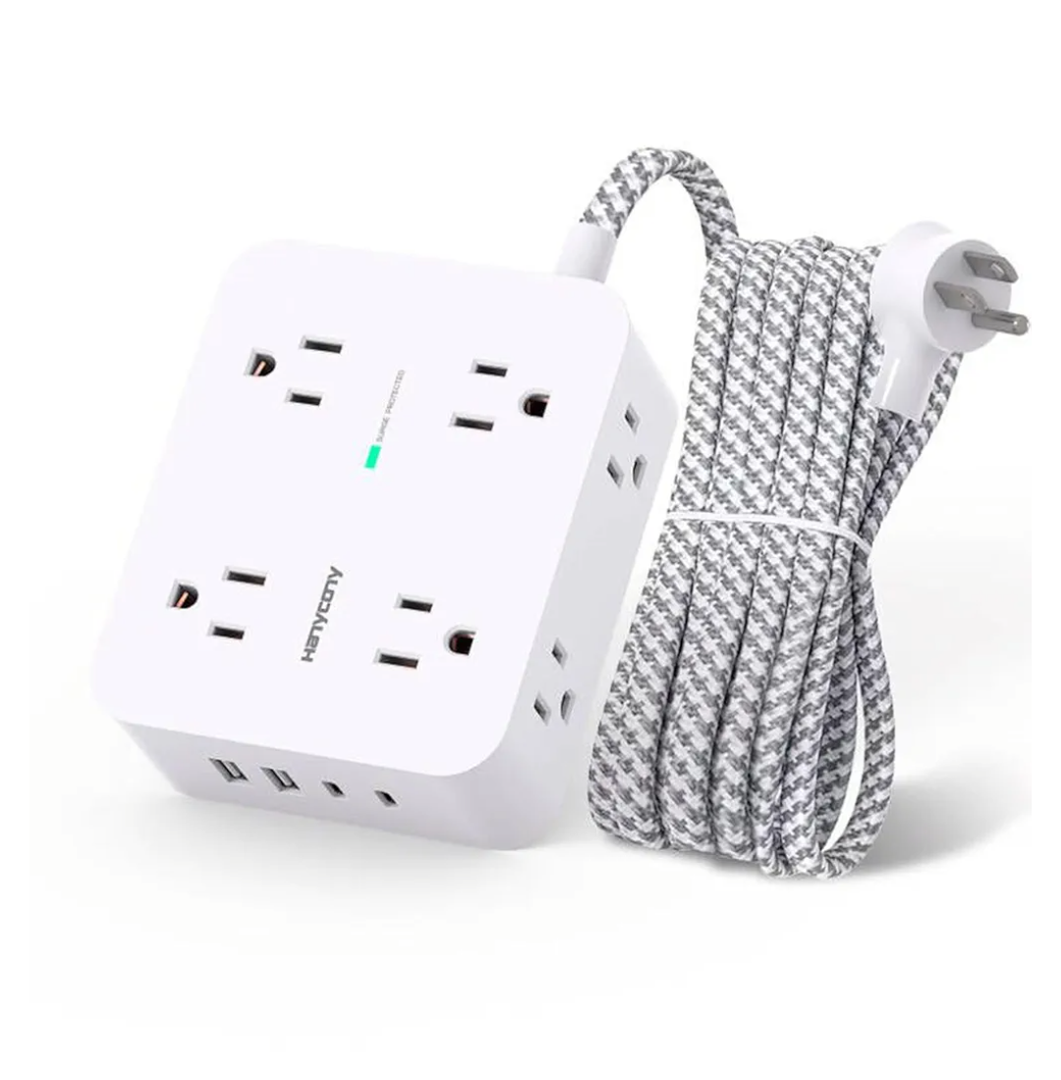 Surge Protector Power Strip - HANYCONY 8 Outlets 4 USB (2 USB C) Charging Ports, Multi Plug Outlet Extender, 5Ft Braided Extension Cord, Flat Plug Wall Mount Desk Charging Station for Home Office ETL