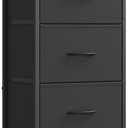 SONGMICS Dresser for Bedroom, Chest of Drawers, Steel, MDF, 3 Non-Woven Fabric Drawers, Storage Organizer Unit, Closet, Entryway, Ink Black and Ebony Black ULGS313B01S