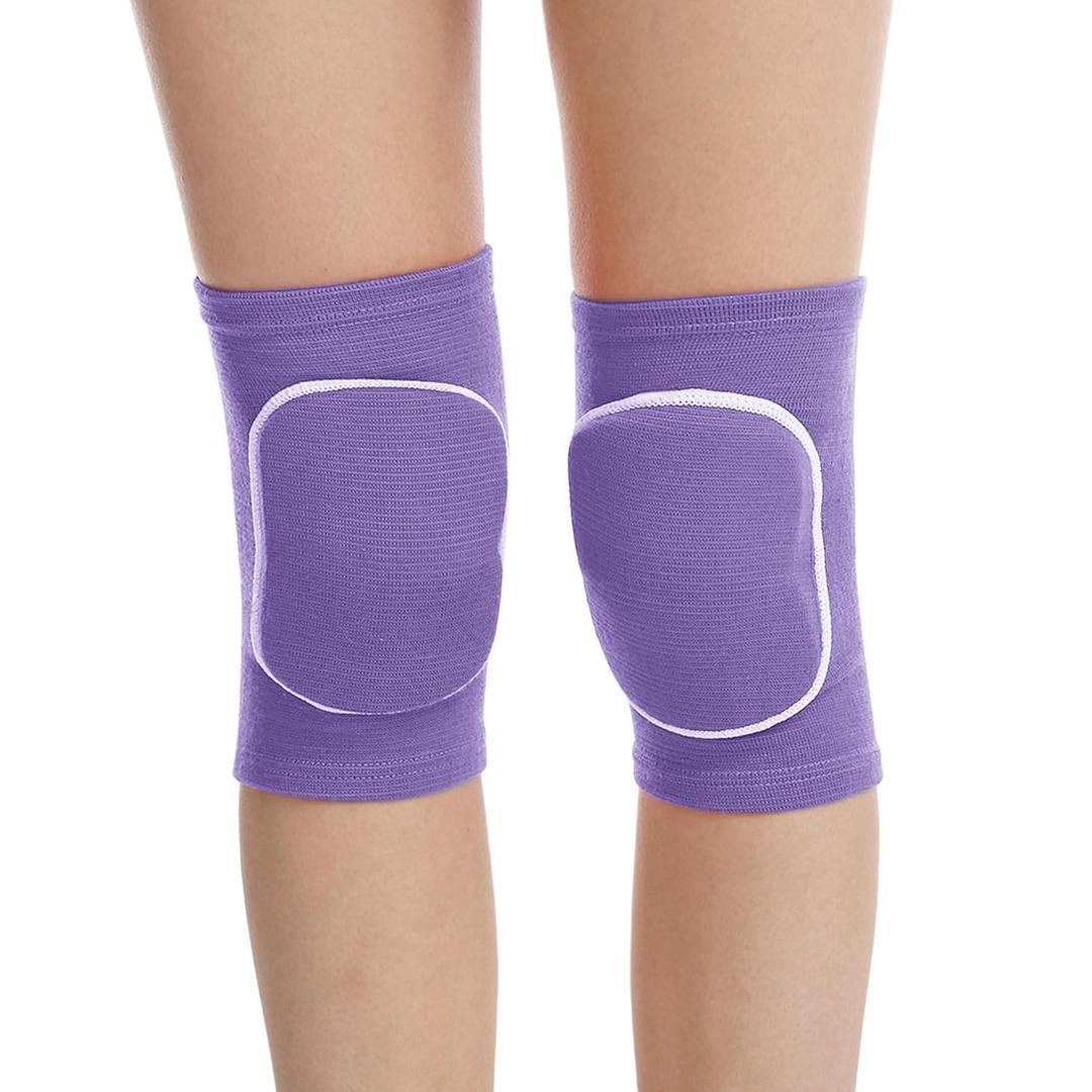 JUMISEE Kids Knee Pad, Anti-Slip Padded Sponge Knee Brace Breathable Flexible Elastic Knee Support for Football Volleyball Dance Skating Basketball Sports (Small(7-12 Years old), Purple)