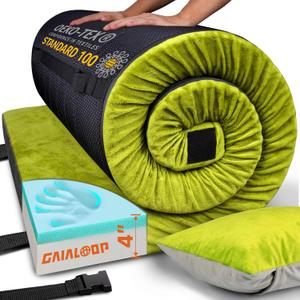 4 Inch GAIALOOP Extra Thick Memory Foam Camping Mattress, Roll Up Floor Sleeping Mat Camp Cot Mattress Pad Travel Camping Couch Bed for Guest Adults Side Sleepers (Twin XL: 80*38*4", Avocado Green)