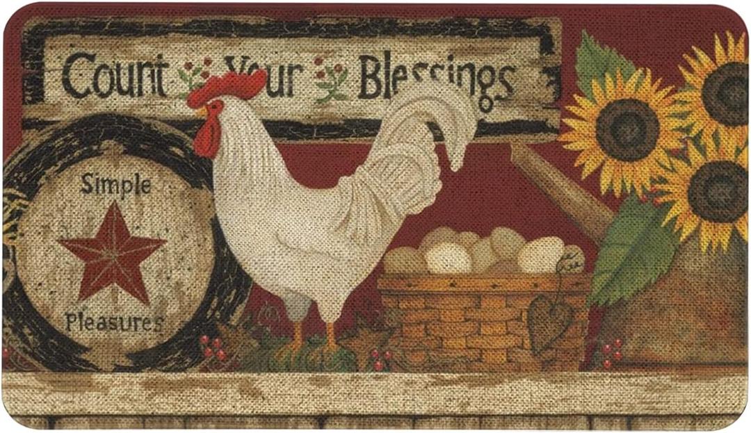 Giwawa Vintage Rooster Dish Drying Mat for Countertop, 18"x24" Farmhouse Chicken Dish Drainer Mats, Rustic Country Style Fast Drying Microfiber Dish Drying Pad Kitchen Accessories Decor Large