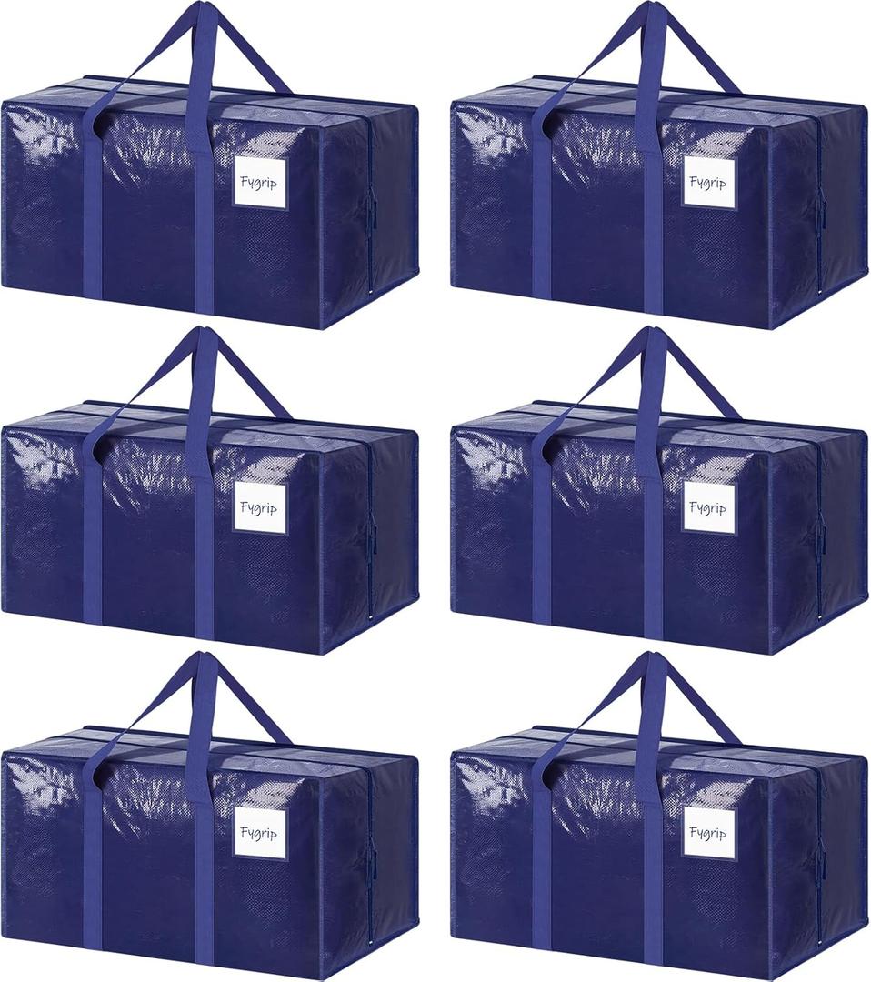 6 Pack Extra Heavy Duty Large Moving Bags with Strong Zipper, Dark Blue