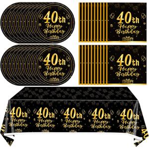 41Pcs Birthday Party Supplies Vintage 40th Birthday Decorations Back in 1984 40th Theme Birthday Party Decorations Tableware Includes Paper Plate Napkin Tablecloth for Men Service 20 Guests