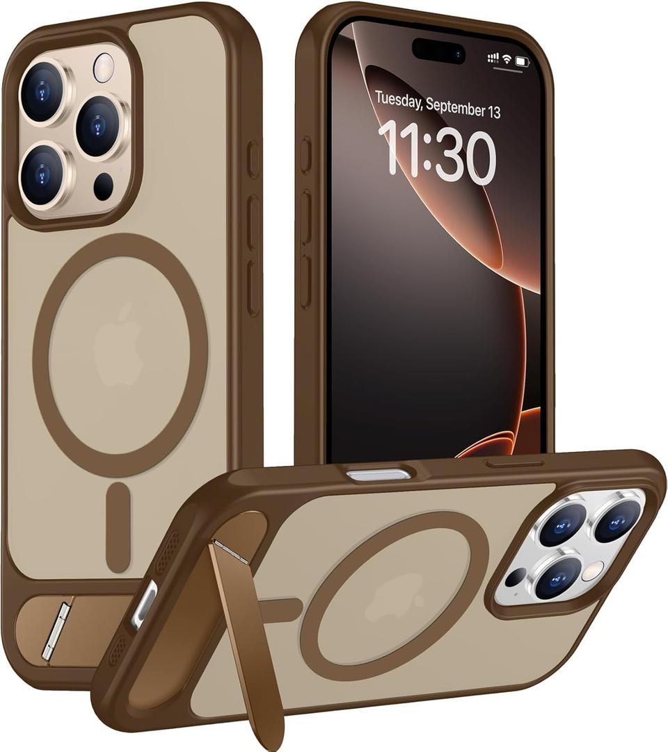 Temdan Magnetic Compatible with iPhone 16 Pro Max Case, [Built-in Invisible Kickstand][Compatible with MagSafe] [Military Grade Shockproof] Slim Translucent Matte Phone Case for iPhone 16 Pro Max 6.9" (Desert Brown)