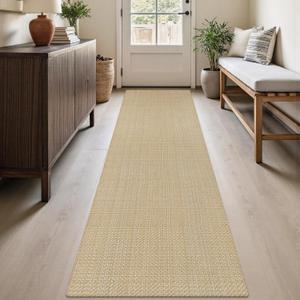Washable Woven Hallway Runner Rug, 2x8 Natural Beige Cotton Rug Runners for Entryway Non-Slip Long Kitchen Mat, Modern Neutral Indoor Outdoor Throw Runner Carpet for Porch Potio