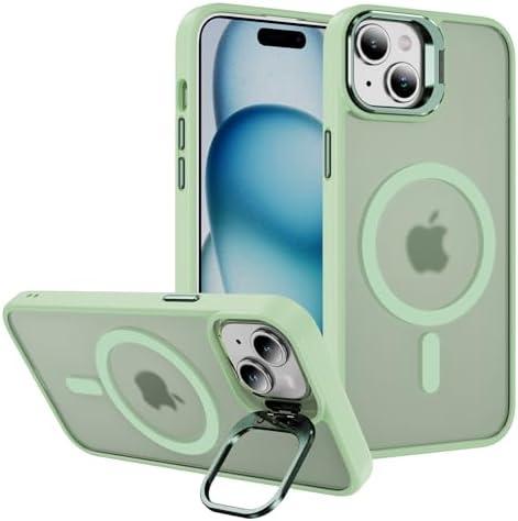 Hitaoyou for iPhone 15 Case Compatible with Magsafe, Translucent Matte Camera Kickstand iPhone 15 Case,Phone Case iPhone 15,Shockproof Heavy Duty Protective Cover Case for iPhone 15, C-Green