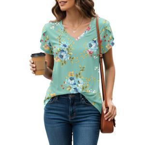 KUOTAI Womens V Neck Petal Sleeve Tops Business Casual Summer Blouses for Work Office Dressy Short Sleeve Tulip Shirts (X-Large, Mint Green)