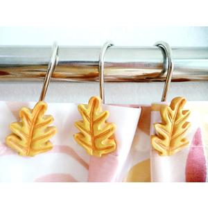 Twofish Home Autumn Leaves Anti-Rust Shower Curtain Hooks - Decorative Resin Rings Set of 12