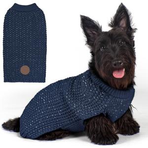 KYEESE Dog Sweater with Leash Hole Warm Pullover with Reflective Yarn for  Dogs Male Soft Knit Pullover Boy Dog Coats Cozy Lightweight Thick Sweater,Navy Blue,Medium