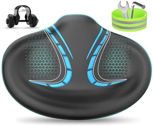 BLUEWIND New Noseless Oversized Bike Seat, Wide Bicycle Saddle Novel Backrest Design for Electric Bike, Universal Fit Exercise Bike or Road Stationary Bike Seat Cushion for Men & Women, No U-clamp