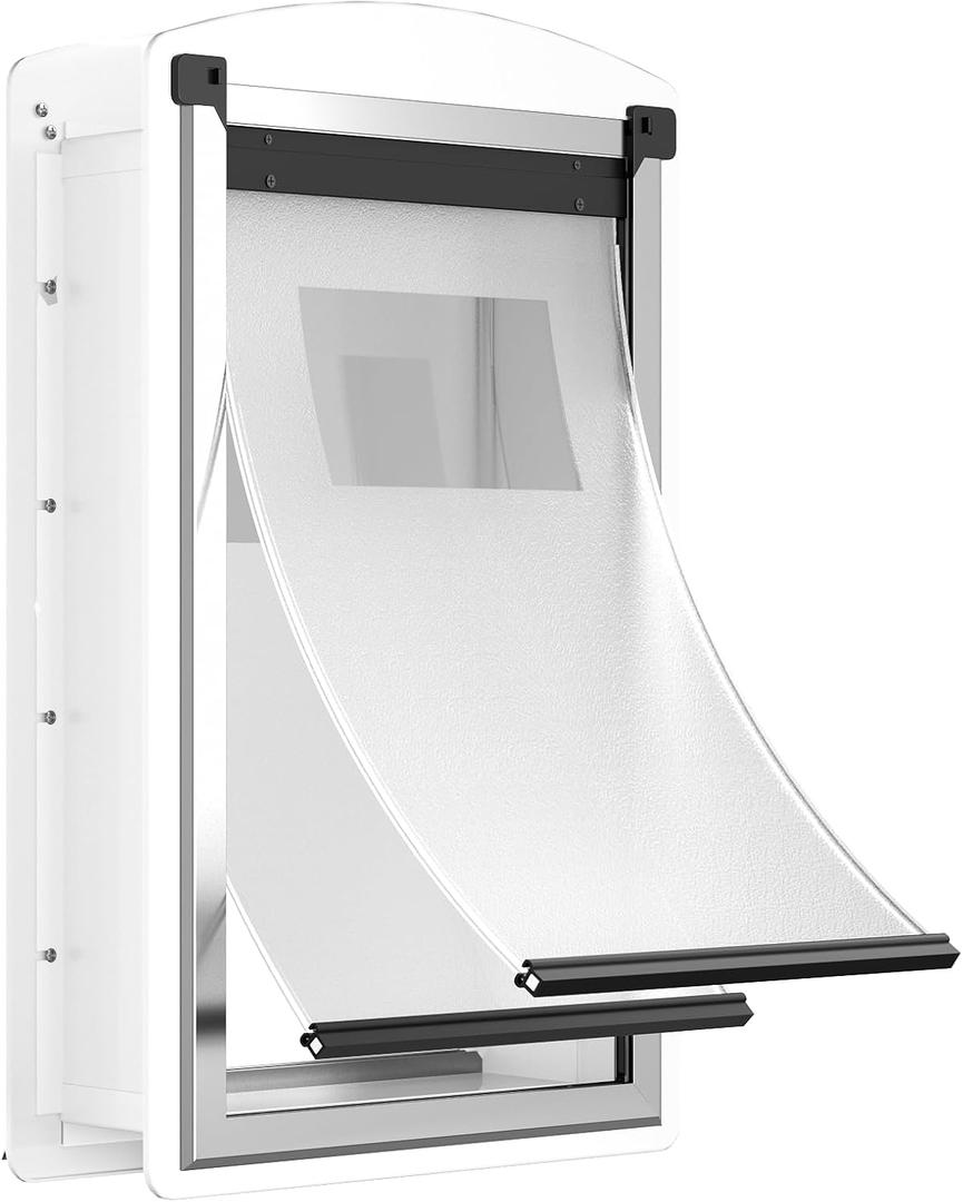Steel Dog Door for Wall, Telescoping Tunnel and Steel Frame, Double Magnetic Flaps and 2 Sliding Lock Panels, Easy to Install, White, X-Large