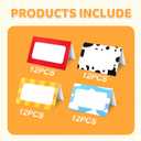 48pcs Cartoon Story Food Labels Signs - 6x4.6in 4 Style Theme Name Setting Card Folded Table Place Labels for Birthday Decorations Party Supplies