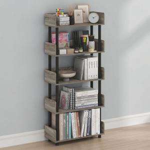 Furinno Turn-N-Tube Book Shelf, 5-Tier Bookshelf, Bookcases, French Oak
