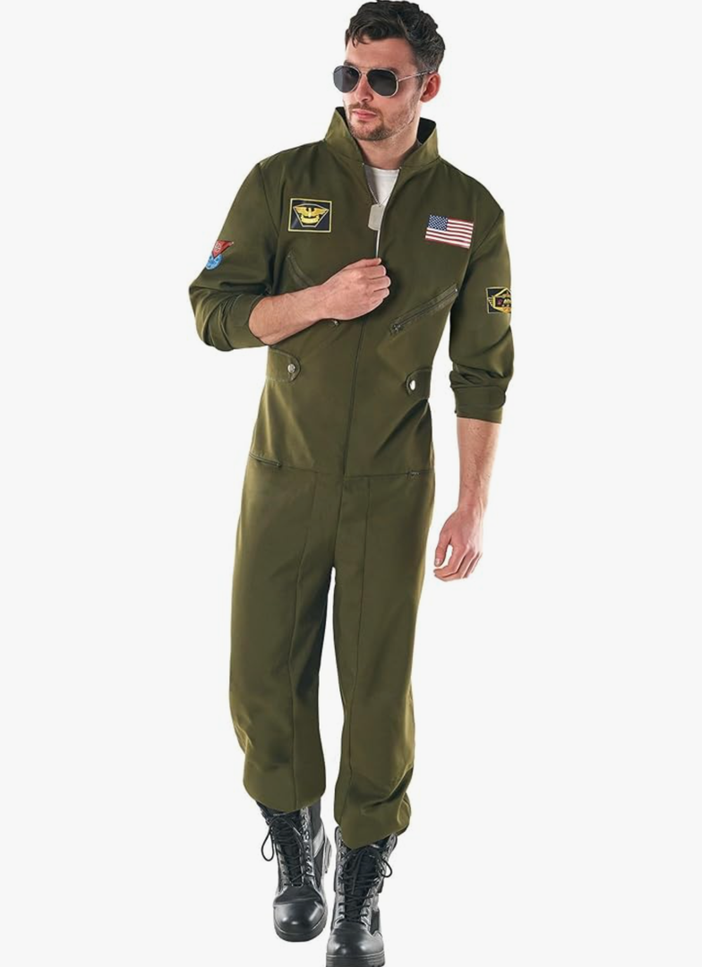 Fun Shack Flight Suit Costume for Men, Air Force Jumpsuit, Mens Fighter Pilot Outfit, Aviation Costume for Adults, XL