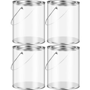 Yalikop 4 Pack Clear Paint Cans with Metal Lids, Plastic Empty Storage  Paint Can Containers and Handle for Putting Candy, Party Favors Cans, Decor and DIY Projects (5 Inch Tall)