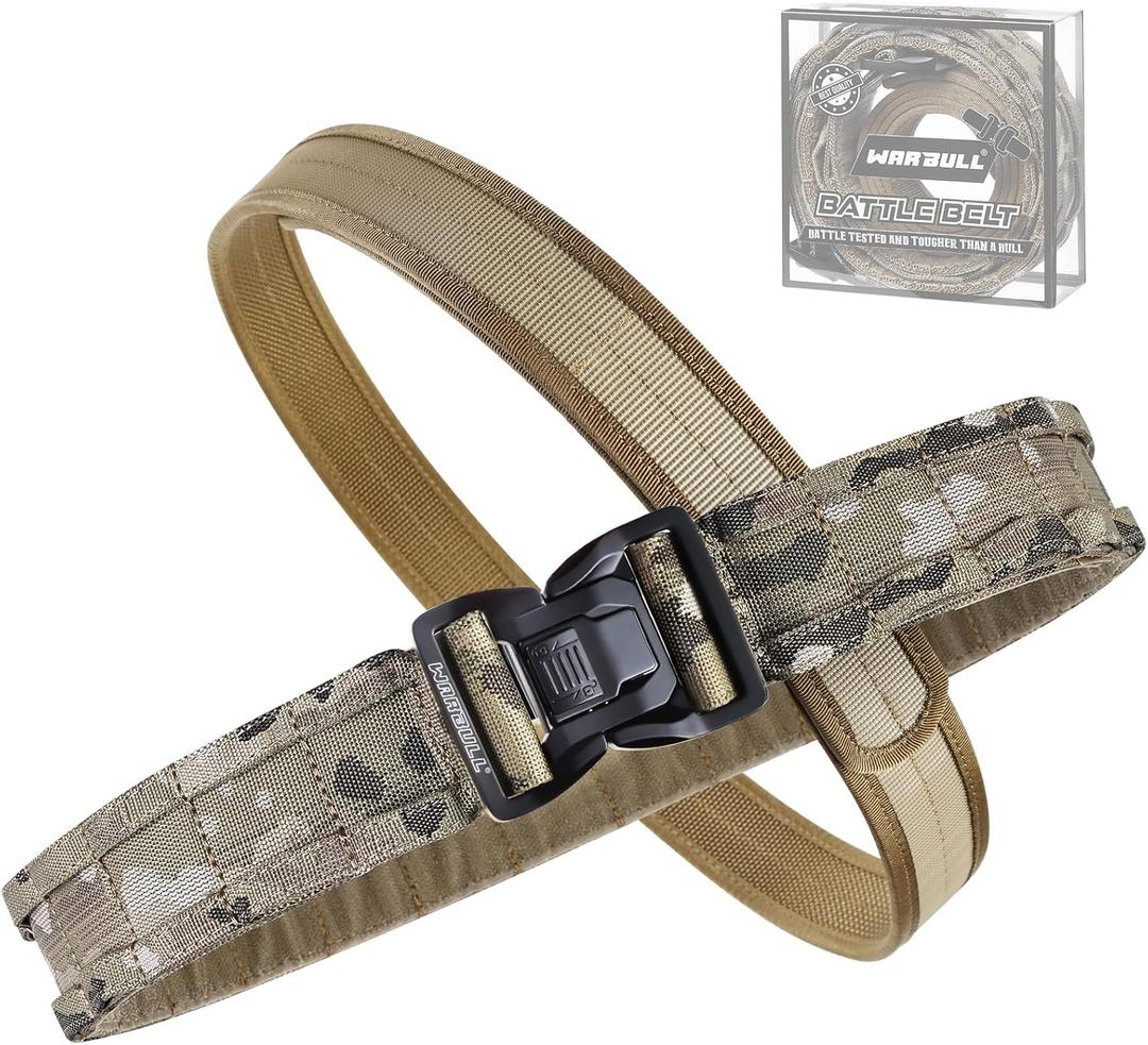 WarBull Tactical Battle Molle Belt, 2'' Quick Release Gun Belt w/Secure Locking, 1.57'' EDC Inner Belt, Duty Combat Belt (XL (44"-48" Waist), Multicamo)