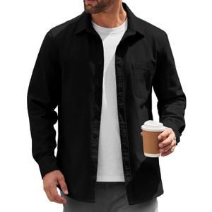 COOFANDY Men's Lightweight Button Down Shirt Jacket Casual Shacket Over shirt (Large, Black)
