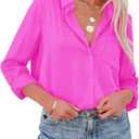 Aoudery Button Down Shirts for Women Long Sleeve Collared Blouses V Neck Work Business Office Tunic Chiffon Tops (White, XXL)