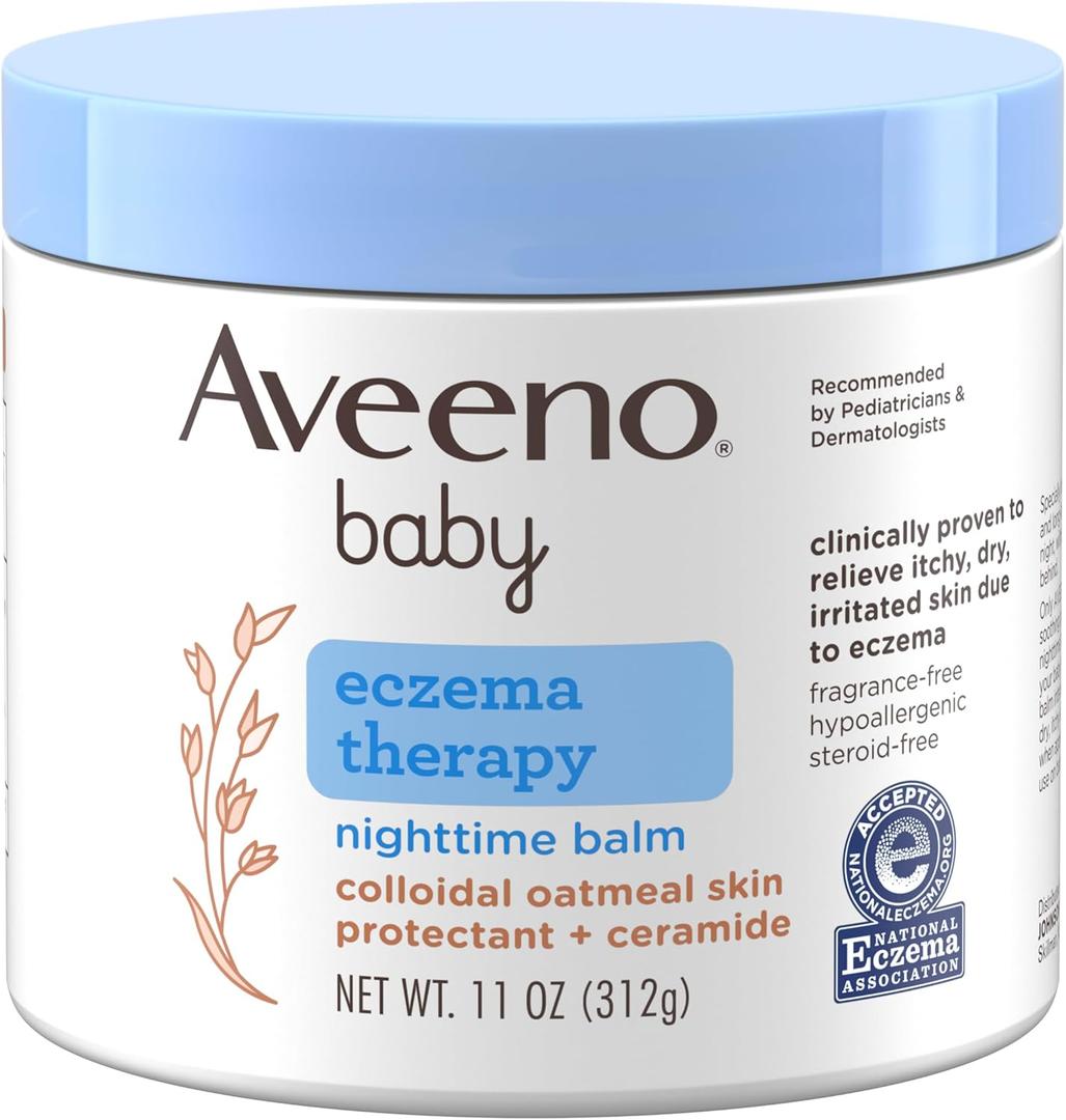 Aveeno Baby Eczema Therapy Nighttime Body Balm, Moisturizing Eczema Treatment, Ceramides, Triple Oat Complex, Soothes Dry, Itchy Skin, Hypoallergenic, Fragrance & Steroid Free, 11oz