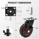 6 Inch Outdoor Heavy Duty Casters Wheels Set of 4, Sturdy Large Rubber Casters with Brake 1800 LBS, Industrial Grade Plate Swivel Castors with Knobby Tread for Dollies, Cart, Machine