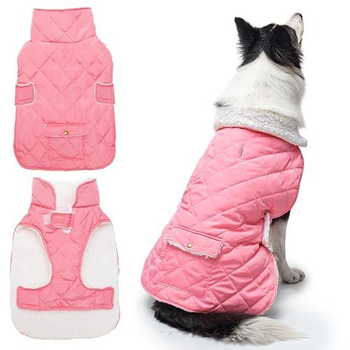 ORZECHKO Dog Winter Coat - Windproof Fleece Warm Thick Dog Jacket Clothes for Cold Weather - Pink Pet Vest Coat Outfits for Small Medium Large Dogs - Indoor & Outdoor Use (S-XXL)