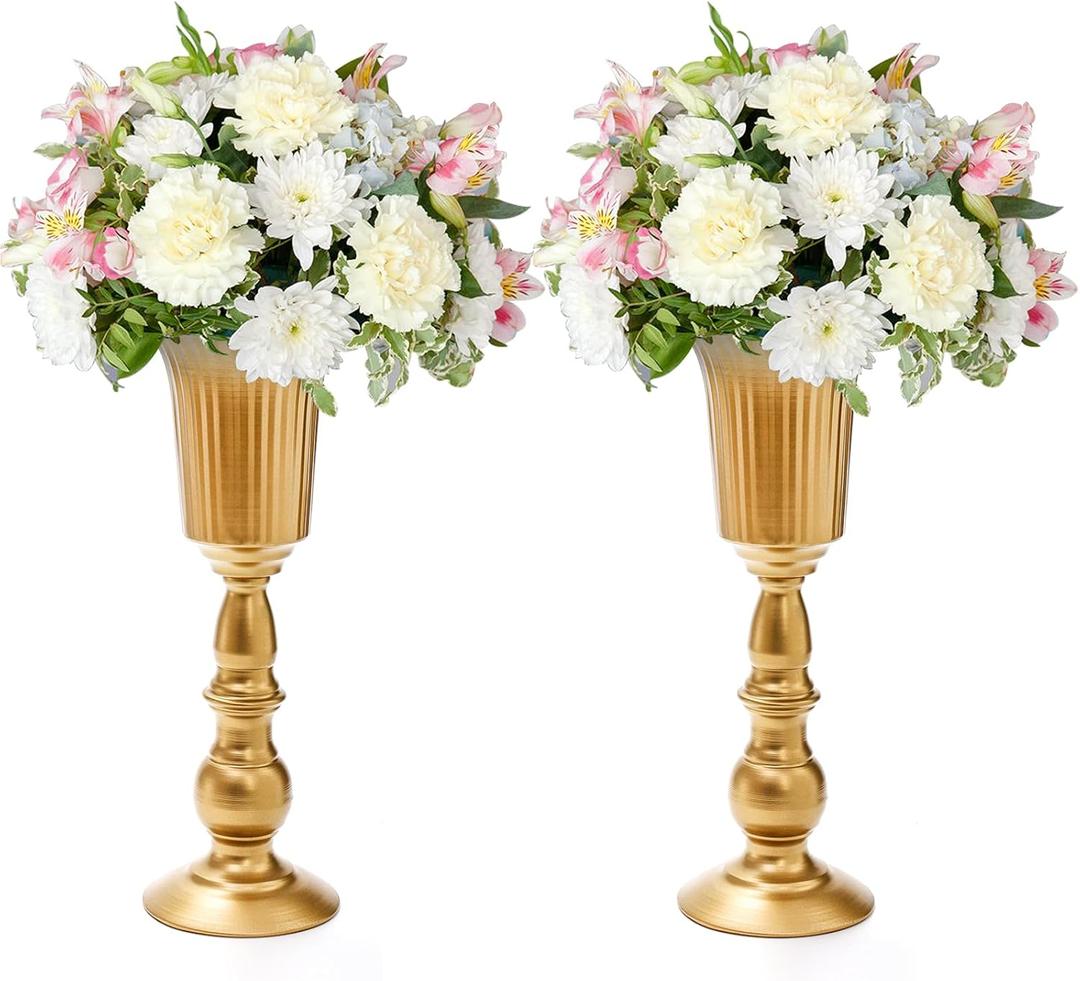 2 Pack Metal Wedding Flower Trumpet Vase, 12.4 Inch Tall Flower Stand, Decorative Centerpiece Artificial Flower Arrangements for Wedding, Birthday, Anniversary Ceremony, Home Decor