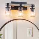 3-Light Bathroom Light Fixtures, Black Modern Wall Sconce, Farmhouse Vanity Lights with Clear Glass Mason Jar, Bathroom Light Wall Lamp for Mirror Kitchen Living Room Hallway Cabinet Porc