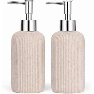 Soap Dispensers 400ML 13OZ 2Pcs Hand Dish Lotion Shampoo Soap Dispenser Jar Travertine Hand Soap Dish Soap Resin Soap Pump Bottles for Kitchen Bathroom Countertop (Sandstone)