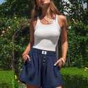 TARSE Boxer Shorts for Women Linen Pajama Summer Casual Lounge Sleep Shorts Y2K Beach Bottoms (Blue, XXL)