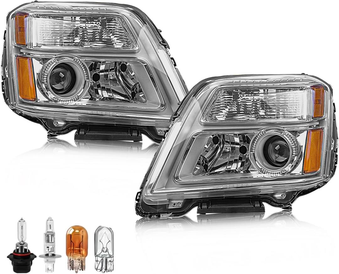 Headlight Assembly Compatible with GMC Terrain 2010 2011 2012 2013 2014 2015, Halogen Headlamp Replacement 84791974 84791975, Set of 2, Bulbs Included, Clear Lens Amber Reflector Pair