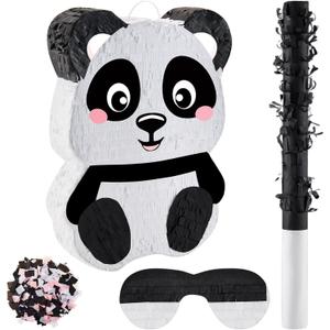 Panda Piñatas for Birthday Party Forest Animal Piñata with Stick, Blindfold, Confetti for Adults Birthday Baby Shower Party Supplies
