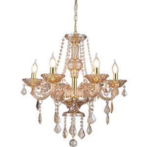 Luxury Amber K9 Crystal Chandelier 6-Light Candle Style Modern Pendant Ceiling Fixture Compatible with E12 Bulbs for Living Room Dining Room Bedroom Hallway Entry (6 Lights)