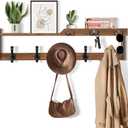 29'' Coat Rack Wall Mount with Shelf, Coat Hanger Wall Mount with Key Hooks and Mail Holder, Wood Entryway Floating Shelf with Hooks and Storage, Hat Rack for Wall Key Holder Mail Organizer
