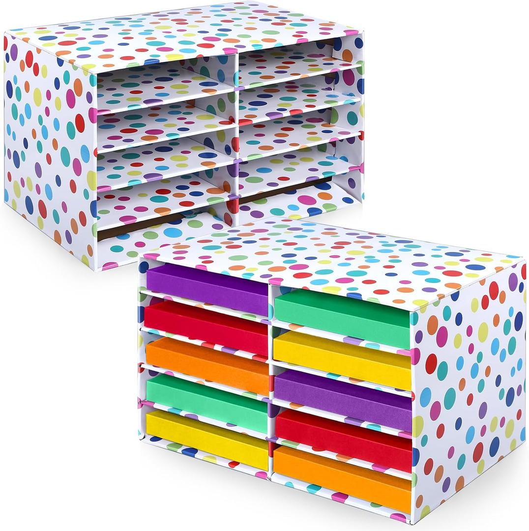 2 Pcs Confetti Classroom Paper Storage Organizer 19x12 Construction Paper Storage Desktop Mailbox File Sorter Sturdy Cardboard Literature Organizer for Home Office School