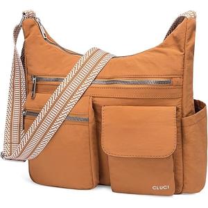 CLUCI Travel Purses for Women, Waterproof Nylon Crossbody Bags for Woman Trendy, Anti Theft Shoulder Bag for Ladies, Brown