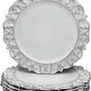 13" Antique Silver Charger Plates, Set of 6 Plastic Textured Chargers for Dinner Plates with Embossed Rim, Table Dcor, Party, Wedding, Holiday 