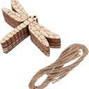 HEALLILY Blank Wooden Ornaments 50 Pcs Unfinished Wood Slices, Christmas Ornaments Wood Kit, Natural Wooden DIY Crafts with Rope for Xmas Holiday Hanging Decorations Wooden Dragonfly Decorations 1