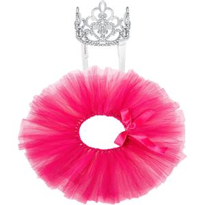 2 Pcs Dog Crown Headband Dog Tutu Dress Set Crystal Rhinestone Tiara Crown Tutu Skirt Pet Dress Costume for Puppy Birthday Party Wedding Photo Prop Costume(X-Large,Rose Red)
