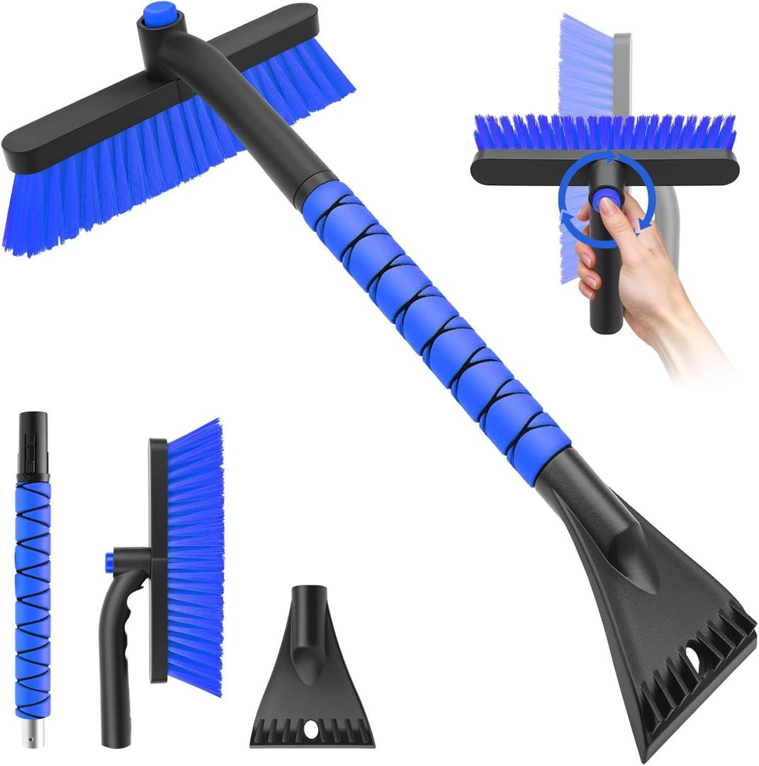 nacena Snow Brush and Ice Scrapers for Car Windshield, Detachable Snow Remover for Cars EVA Foam Grip and Rotatable Brush Head Snow Scraper for Car Trucks SUV, Winter Cars Accessories (Blue)