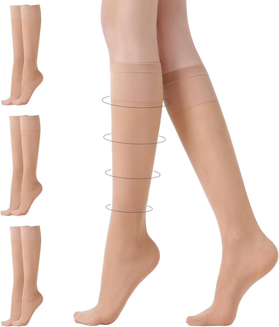3 Pairs Compression Stockings for Women, 40D Knee High 5-10 mmHg Opaque Stockings