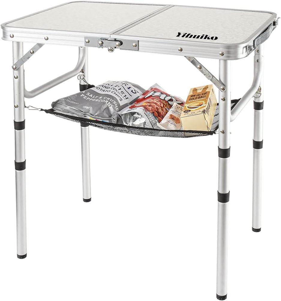 Adjustable Height Camping Table with Mesh Layer, 23.6" x 15.7" Portable Folding Camp Tables with Aluminum Legs for Outdoor Camp, Picnic, Beach, Backyard, Tailgate Cooking, 3 Heights
