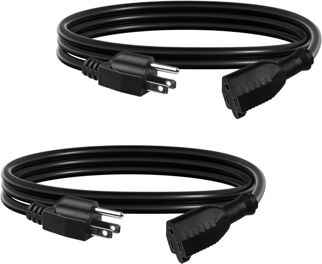 BN-LINK 6ft Indoor Outdoor Extension Cord 16/3 SJTW, 2 Pack, Black, 3-Prong, Weather Resistant & Flame Retardant, for Indoor, Garden, Landscaping & Holiday Decorations, ETL
