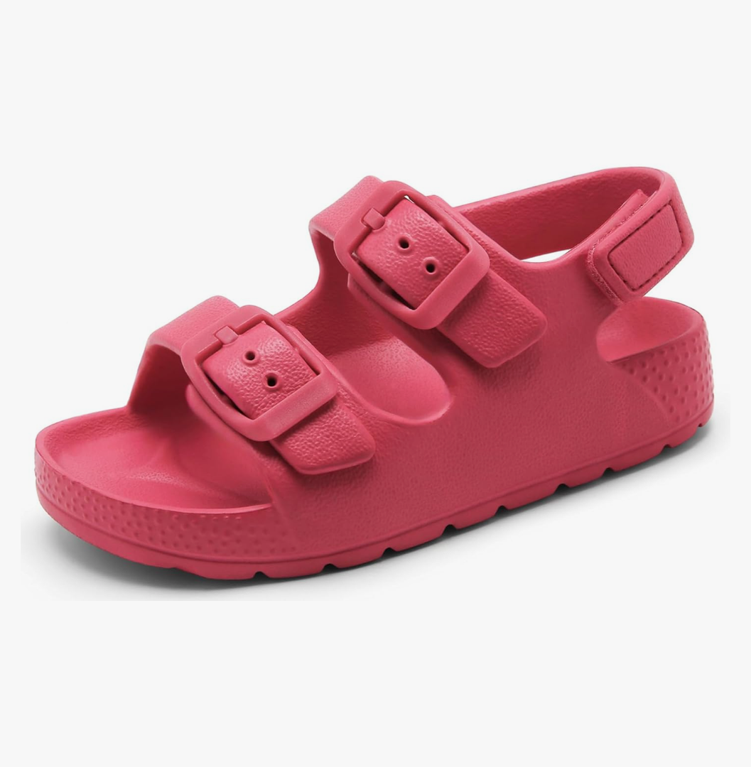 INMINPIN Toddler Boys Girls Buckle Sandals Comfort Open Toe Sandal with Adjustable Back Strap, Pink, Size 8, 2 Pack