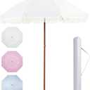 Aoxun 7ft Patio Umbrella with Fringe,Outdoor Beach Umbrella with Aluminum Pole, Ribs Push Button Tilt and Carry Bag, UV 50+ Picnic Tassel Umbrella (White)