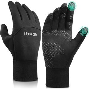 ihuan Winter Waterproof Gloves for Men Women Warm Running Cycling Snow Ski Gloves for Cold Weather, Thermal Windproof Material and Touch Screen Finger for Driving Snowboarding (X-Small, Classic Black)