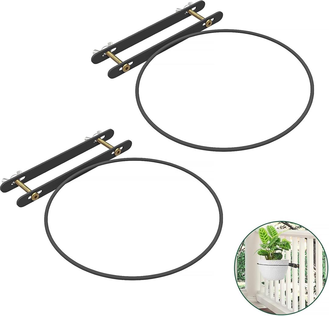 Hanging Flower Pots Holder Deck Railing Plant Container Holder for Round Pot Planters (10") Hanging Bucket Flower Pot Holder for Patio Balcony Outdoor Plants 2 Pack