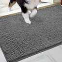 HOMEIDEAS Doormat Indoor Entrance, 36"x24", Highly Absorbent Chenille Muddy Dog Washable Non Slip Front Welcome Door Floor Mat for Entryway, Grey