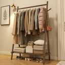 Muwuele Solid Wood Clothes Rack, Clothing Rack for Hanging Clothes, Hanging Racks for Clothes with Shelves Load 350 Lbs Garment Rack (Black)