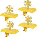 MNKXL Set of 4 Metal Christmas Stocking Holders for Mantle,Heavy Duty Weighted Stocking Holders for Mantle,Gold 3D Snowflake Stocking Holder for Tables Window Fireplace Christmas Decorations