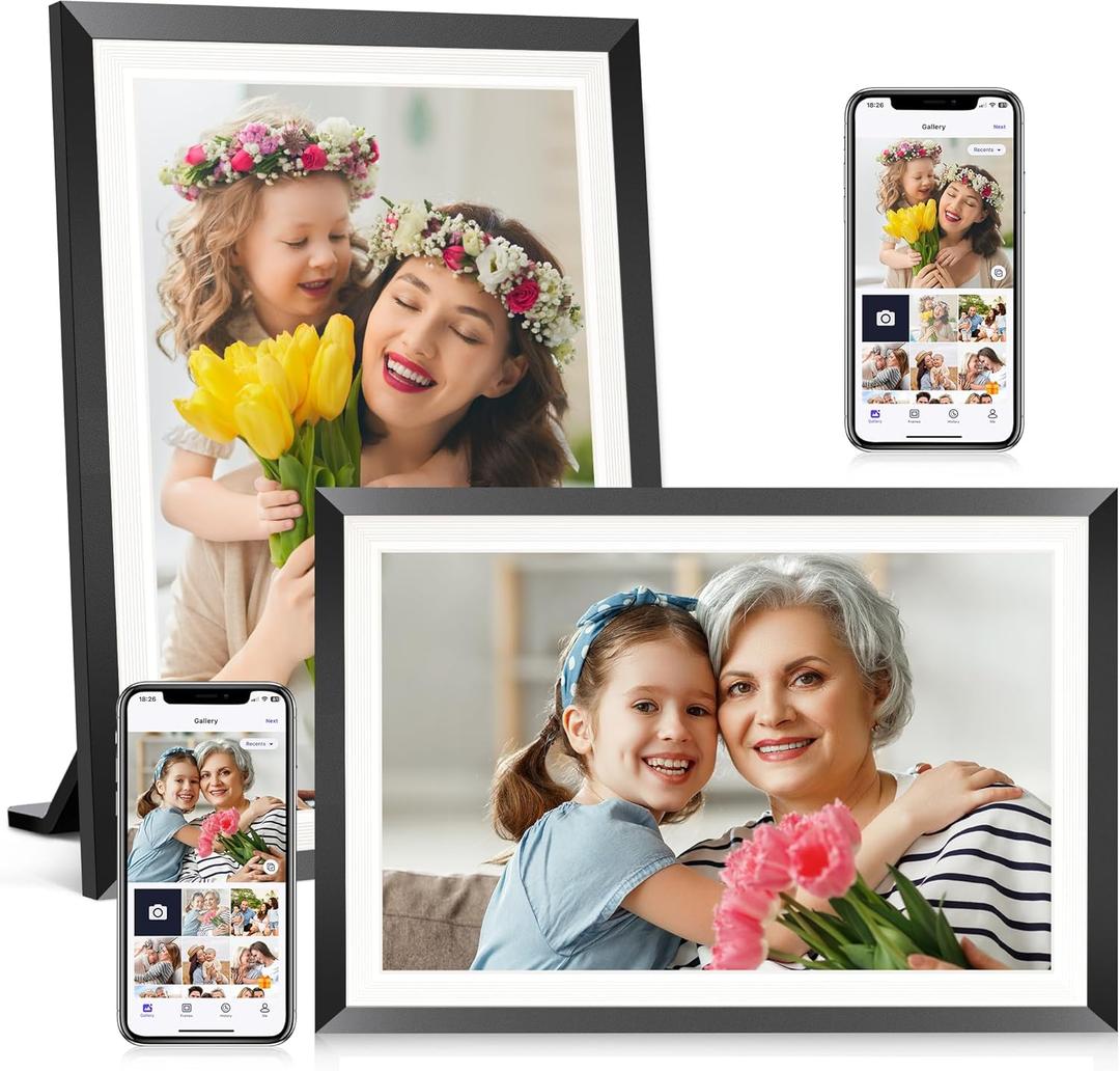 BIGASUO 10.1" WiFi Digital Picture Frame with LED Light, 1280 * 800 HD Touch Screen Smart Photo Frame, 32GB Memory, Support USB/SD Card, Auto-Rotate, Share Photos/Videos Remotely via Uhale APP 2-Pack